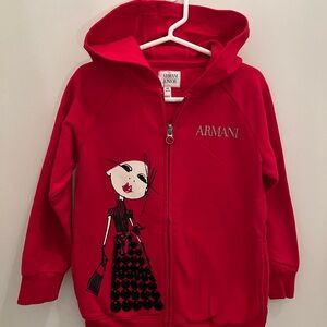 Armani Junior Red Graphic Zip-Up Hoodie 4A 106cm (3T in US size)